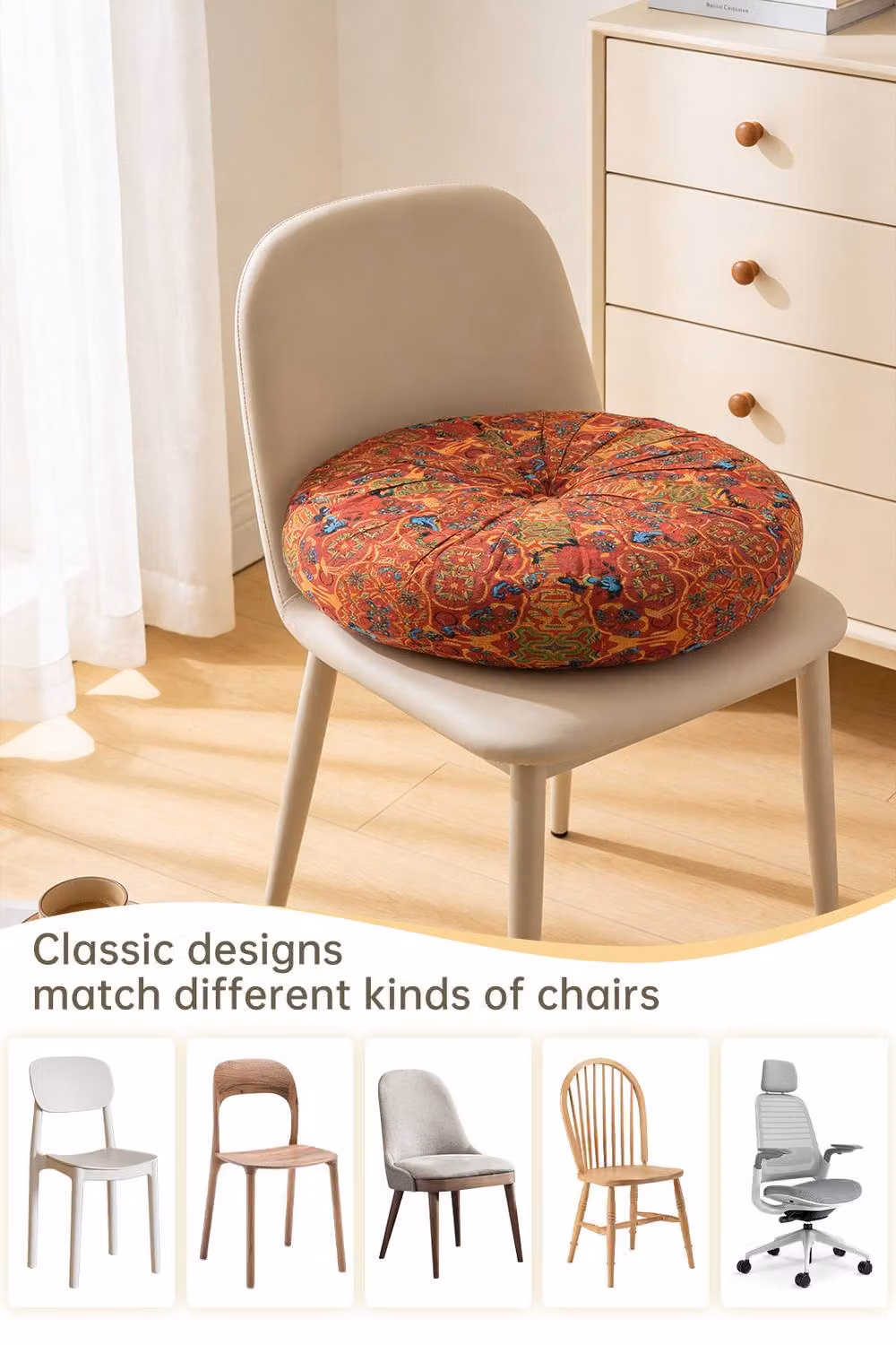 Living and Home Bohemian Style Round Tatami Floor Seat Cushion in Orange – 5