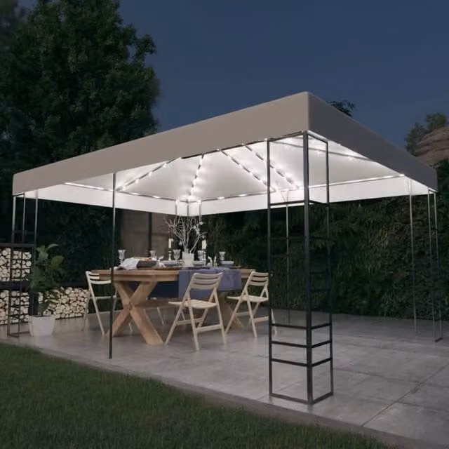 Berkfield Home White Gazebo with LED String Lights, W: 400 cm, D: 300 cm, H: 270 cm – 1