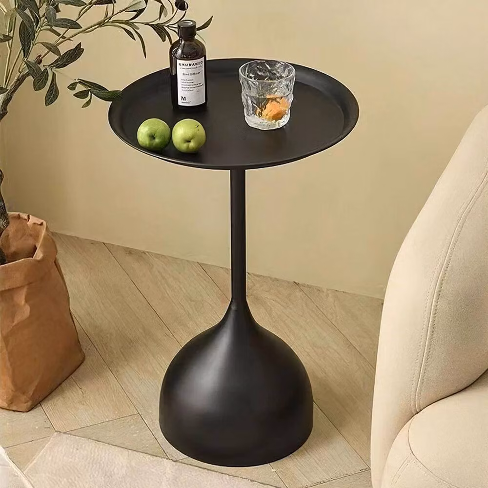 FLAVORA Modern Round Black Metal Coffee Table and Side Desk – 4