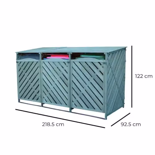 Jack Stonehouse JSH XL Triple 3-Bay Wooden Wheelie Bin Store for 240L or 360L Bins, Green, W: 122 cm, H: 218.5 cm – 2