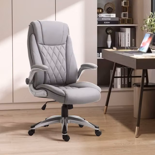 VINSETTO Grey Synthetic Leather Executive Office Chair with Adjustable Headrest and 360 Degree Swivel