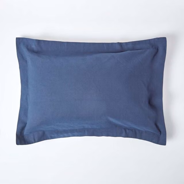 Homescapes Navy Blue Linen and Combed Cotton Oxford Style Cooling Pillowcase