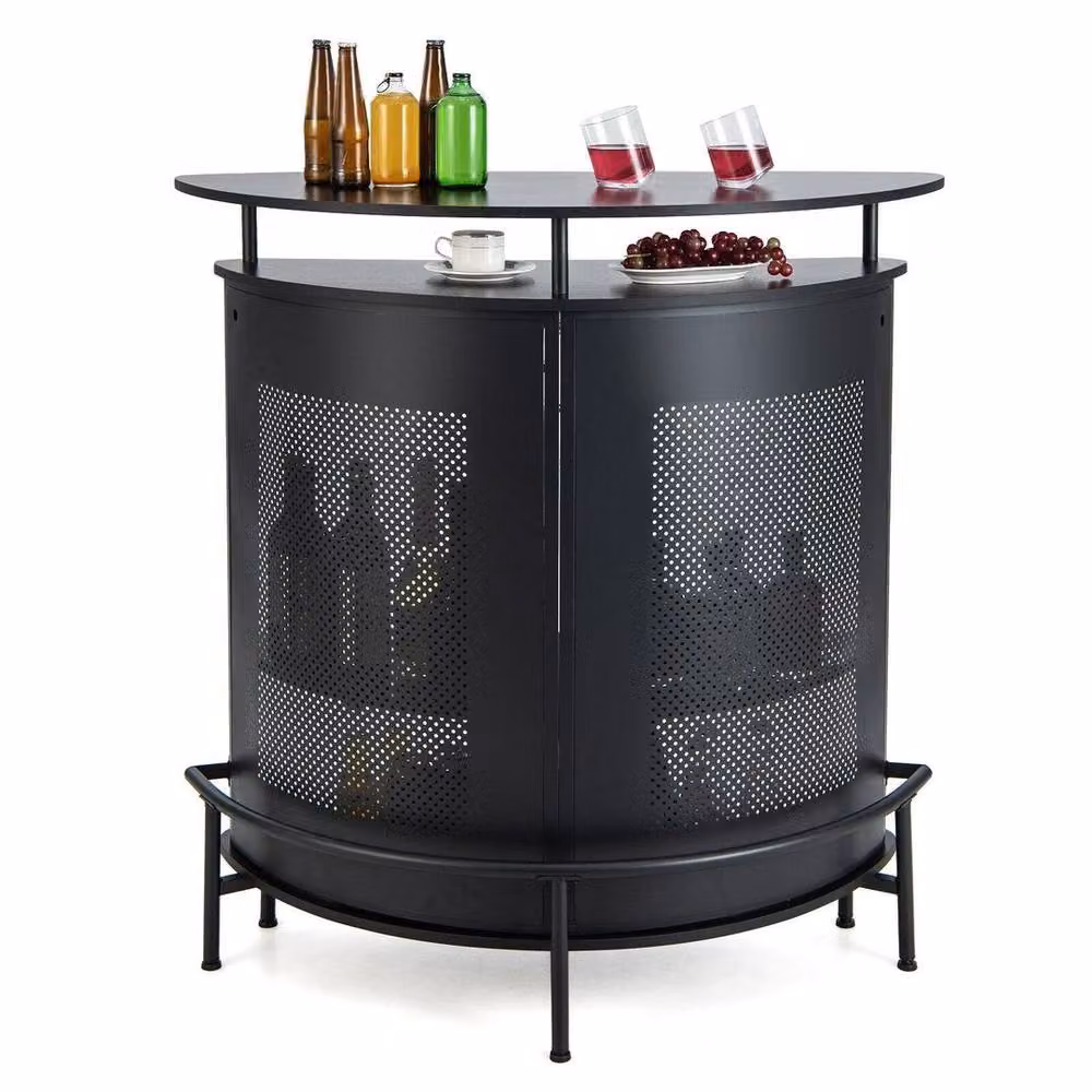 Hinsinc Industrial 4-Tier Curved Counter Home Bar Table in Black – 5