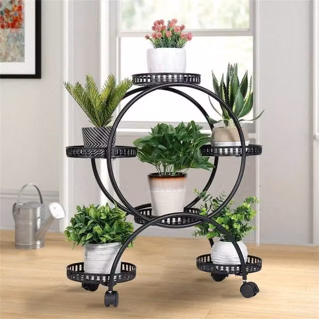 EONLION Tall Metal 6 Pot Flower Shelf Stand Planter in Matt Black