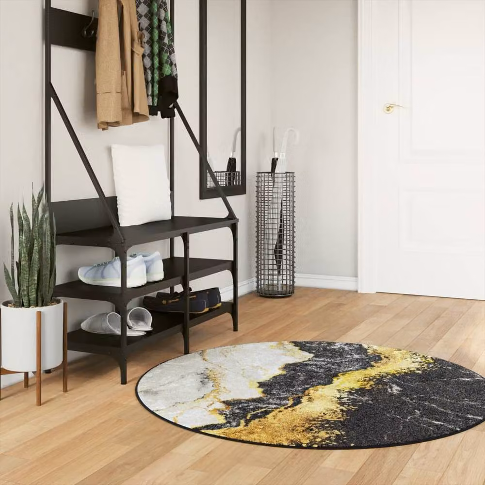 Berkfield Home Washable Multicolour Abstract Round Rug with Anti Slip Base, Diameter: 100 cm – 2