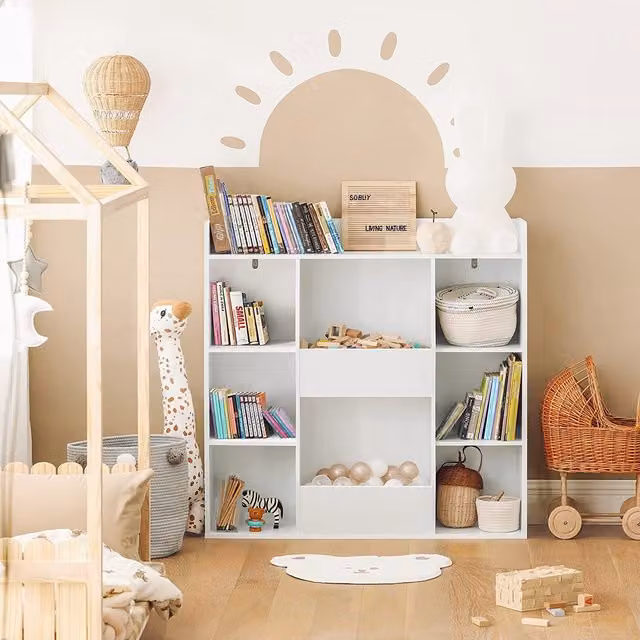 SoBuy Modern White Wooden Kids Display and Storage Shelf with Back Panel