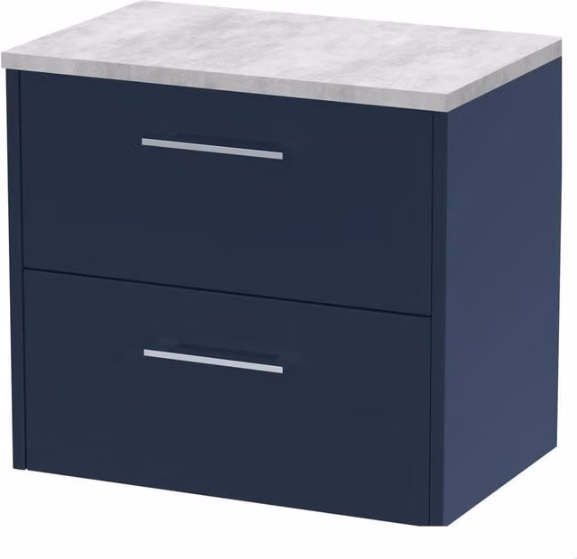 Balterley Modern Wall Mounted 2 Drawer Bathroom Vanity Unit in Matt Blue, W/D/H: 60.0 x 39.0 x 56.1 cm – 1
