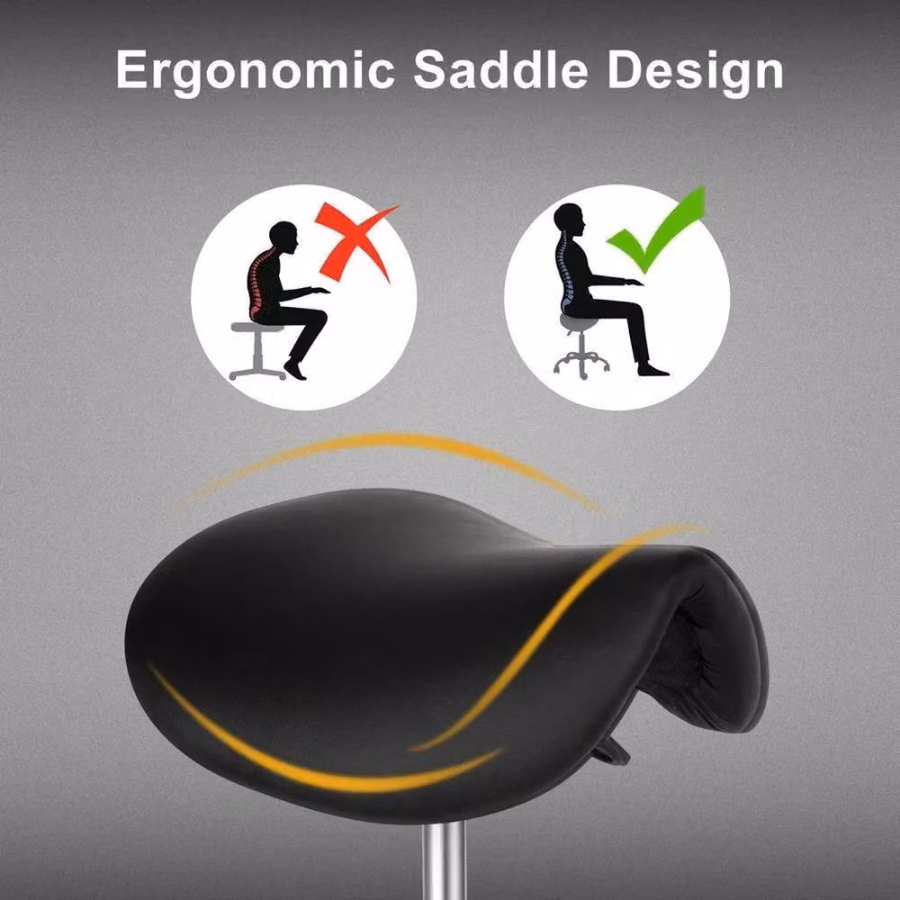 NESTLUNE Set of 2 Black Synthetic Leather Saddle Salon Stools for Hairdressing, Height: 100 cm, Diameter: 15 cm – 4