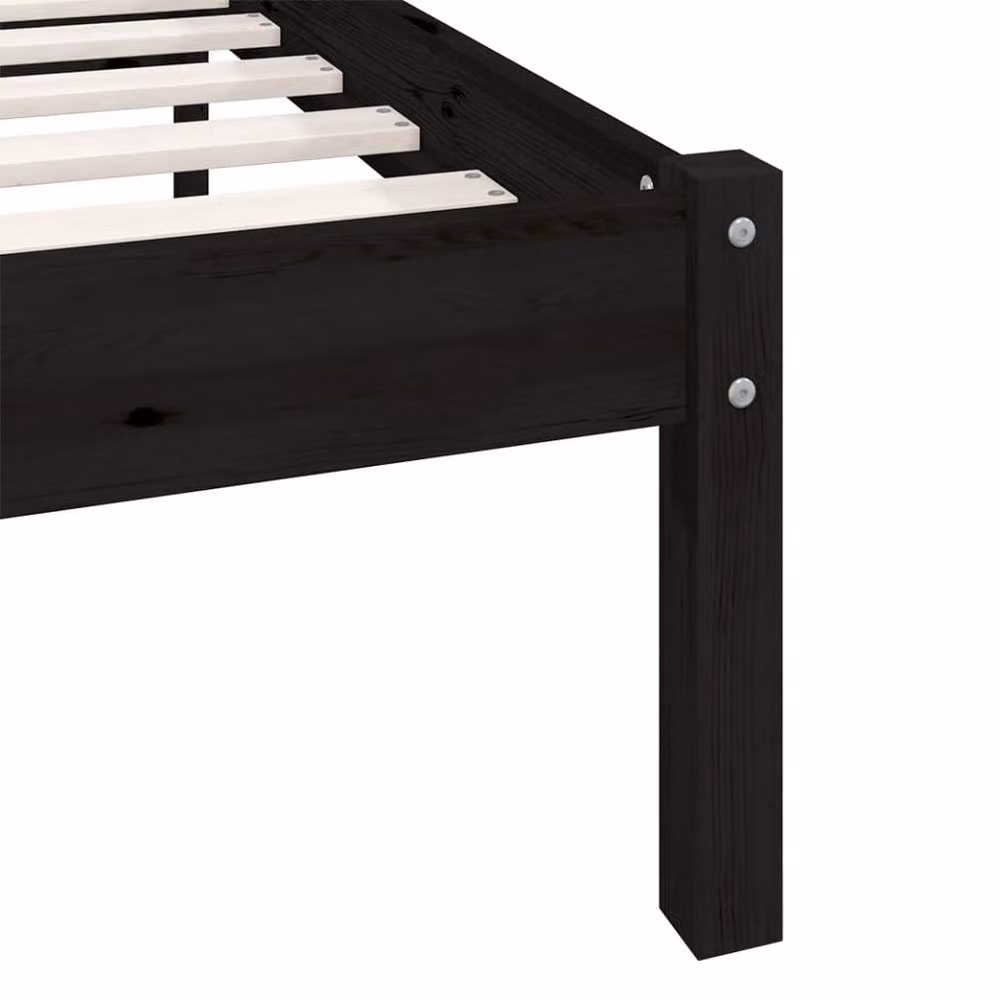 Berkfield Home Modern Black Solid Wood Pine Bed Frame W/D/H: 140.5 x 190 x 69.5 cm – 5