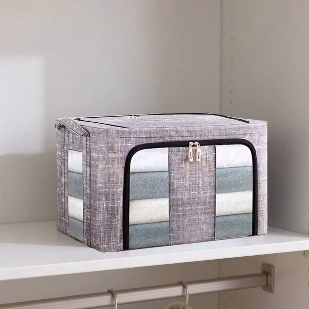 FLAVORA 3 Pack Heavy Duty Foldable Clothes Storage Boxes, 66L, Grey, W/D/H: 50 x 50 x 50 cm – 2