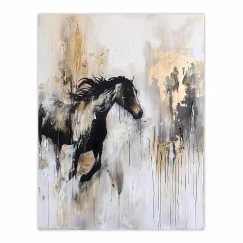 Artery8 Wild Horse Fantasy Black and Gold Oil Painting Paper Poster Print