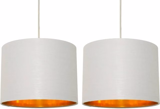 First Choice Lighting Set of 2 Grey Cotton Pendant Lightshades with Gold Lining, Diameter: 25 cm