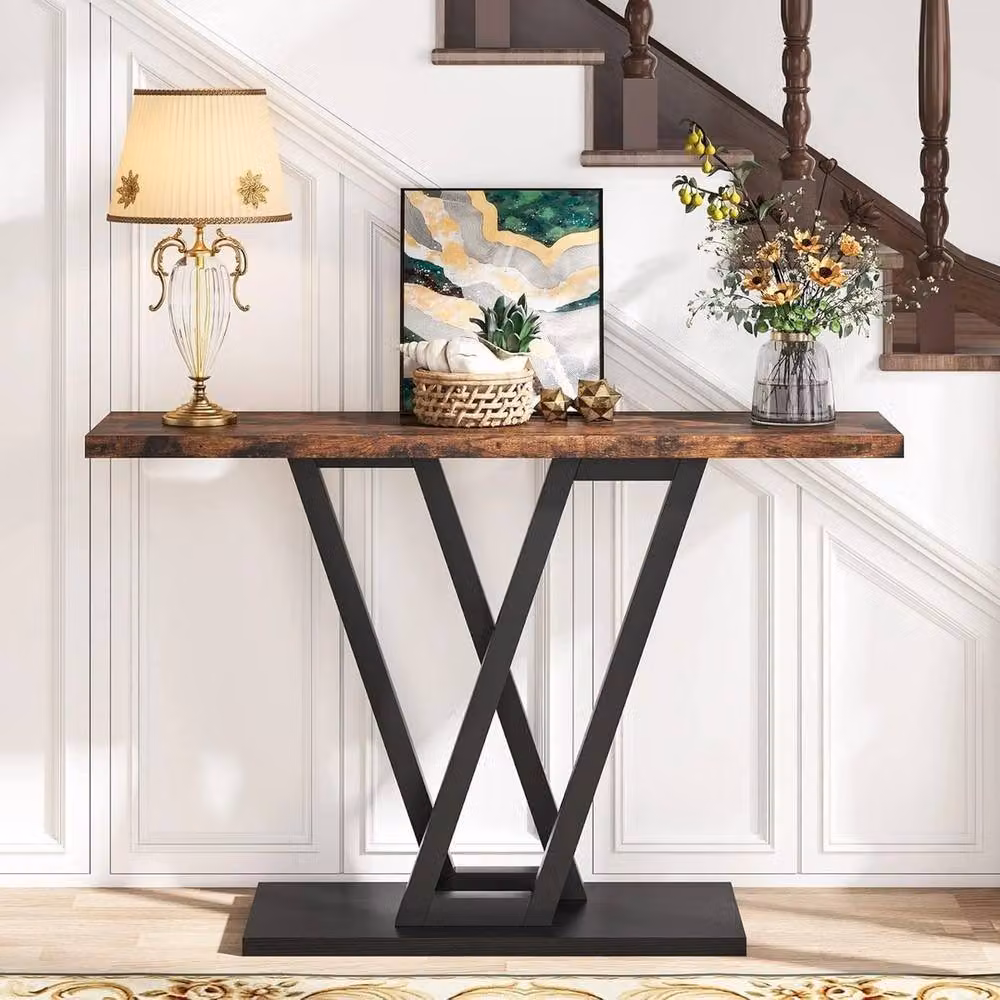 VOGREX Industrial Console Table in Brown and Black Metal – 2