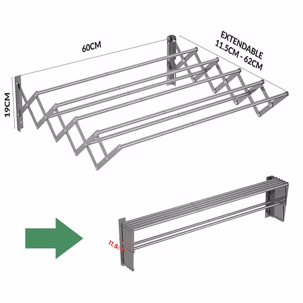 Voltico Grey Extendable Wall-Mounted Metal Airer for Indoor Drying – 2