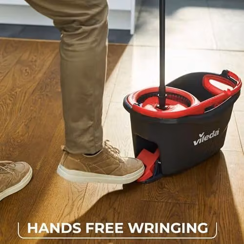 Vileda Turbo 2in1 Spin Mop and Bucket Set with Microfibre Mop Head, Wringer and Telescopic Handle in Grey and Red – 3