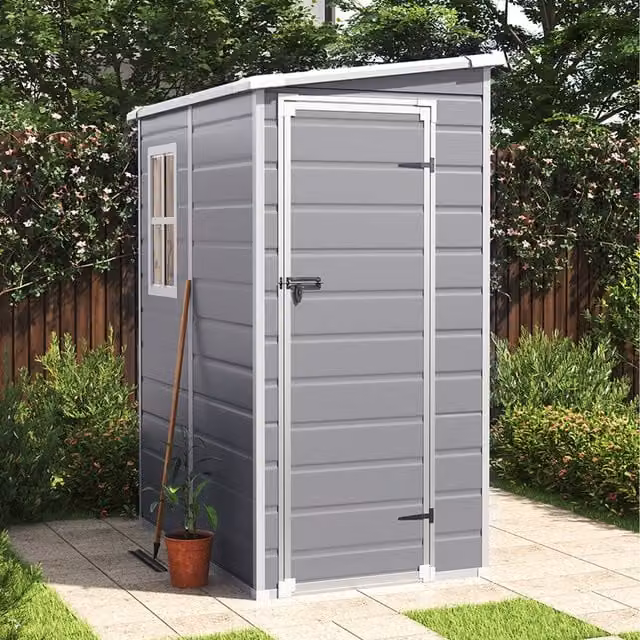 Livingandhome Grey Plastic Pent Garden Shed with Window and Lockable Door