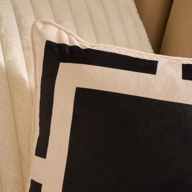 OHS Square Graphic Print Cushion Covers in Black and White, Pack of 4, 45 cm