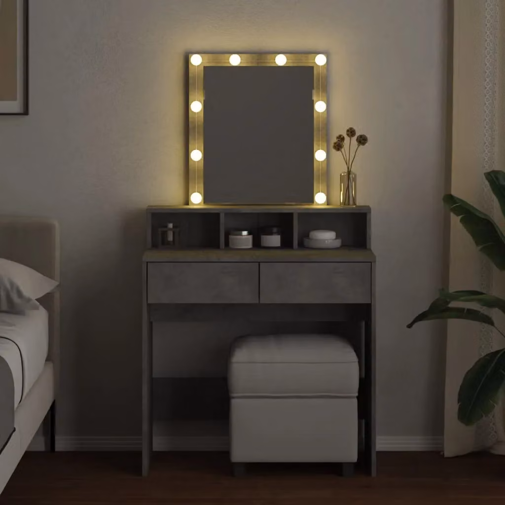 Berkfield Home Modern Dressing Table with Hollywood LED in Grey, W/D/H: 80 x 41 x 144.5 cm – 3