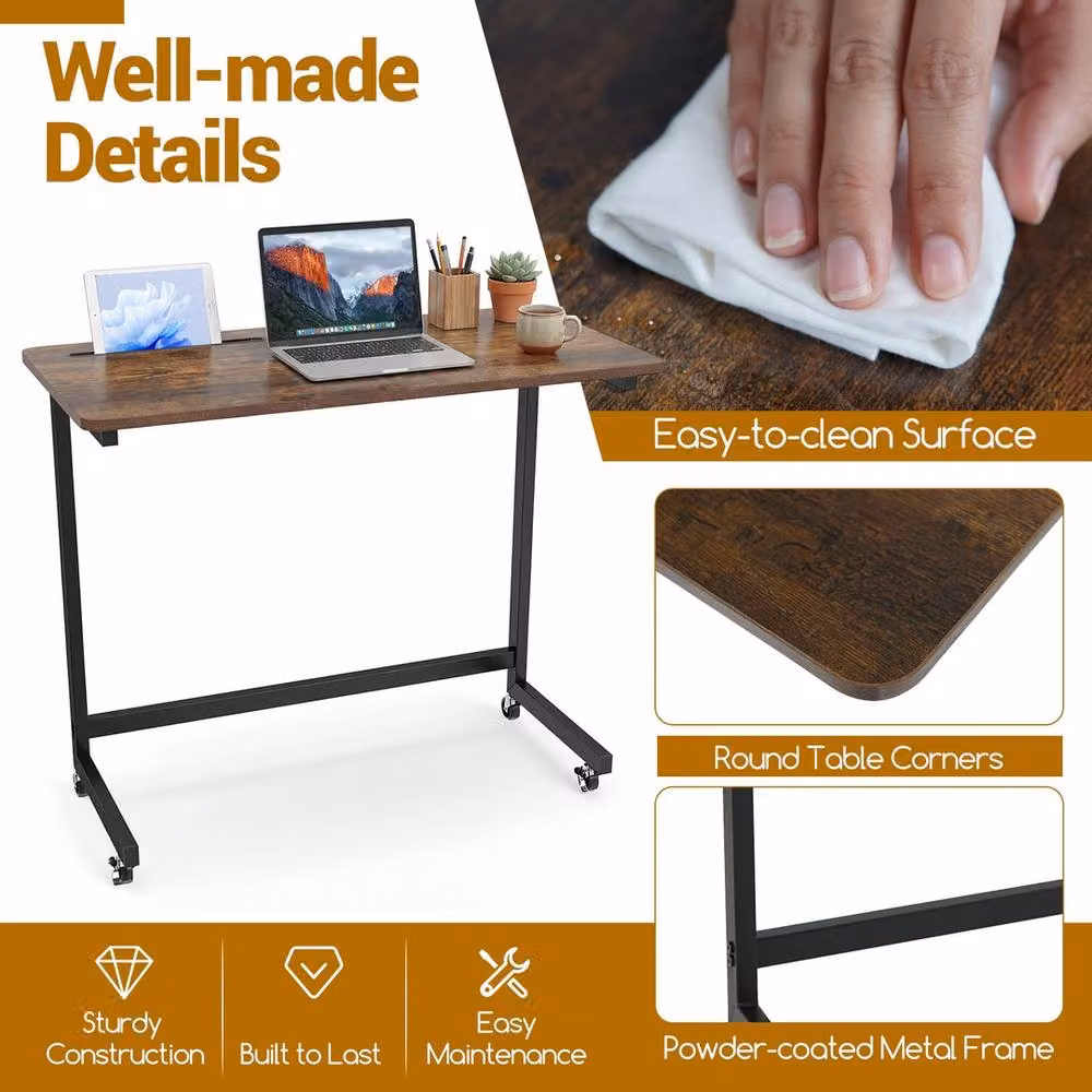 VOGREX Rolling Laptop Desk with Tablet Slot in Brown – 2