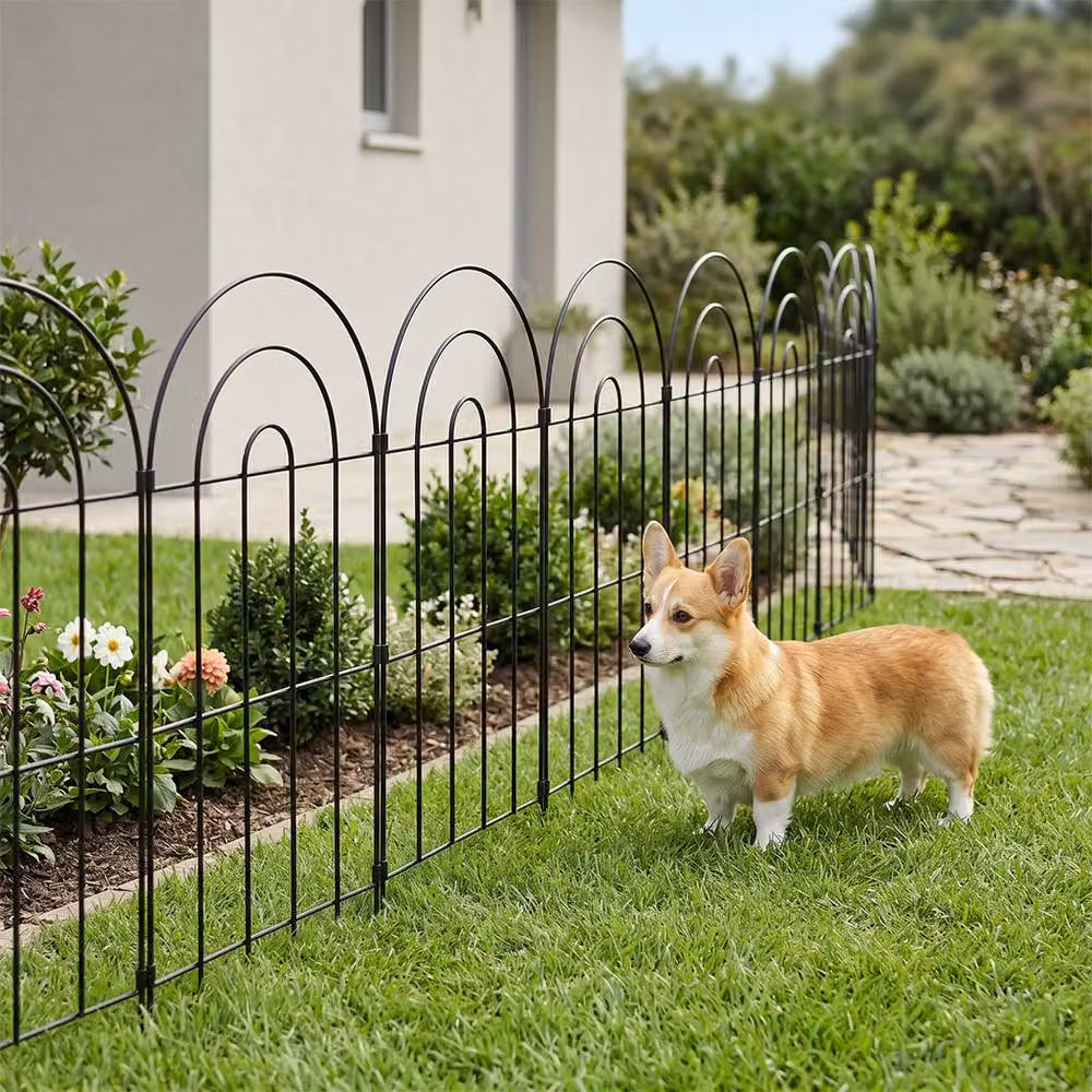 Mountview 10-Piece Black Powder-Coated Steel Metal Palisade Dog Fence with Round Pickets – 2