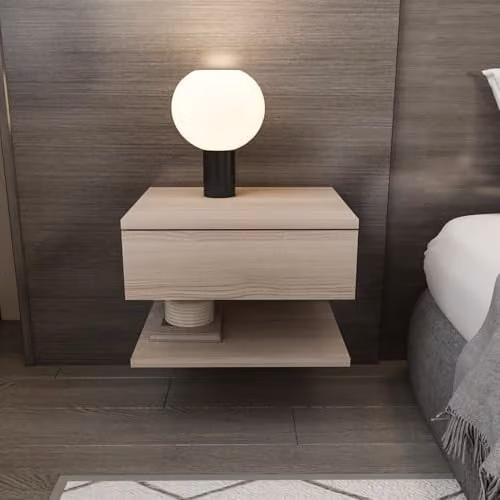 Decorotika Vivid Floating Wall Mounted Nightstand in Brown with One Drawer and One Open Shelf – 1