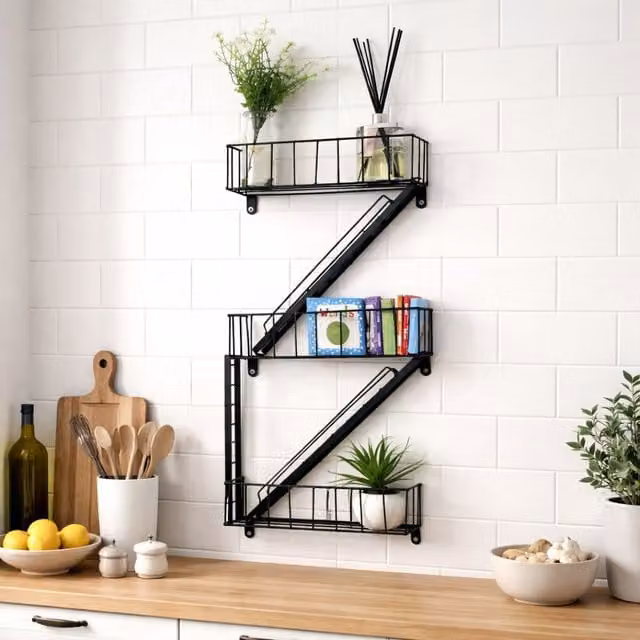 Marco Paul Black Fire Escape Wall Mounted Metal Bathroom Storage Shelves – 1
