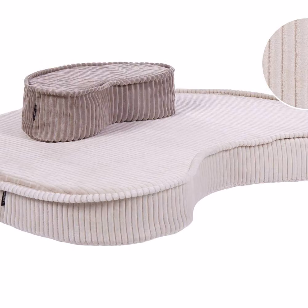 Wyld and Coco Bean Shaped Floor Cushion Set in Beige and Brown Cotton Velvet Corduroy – 2