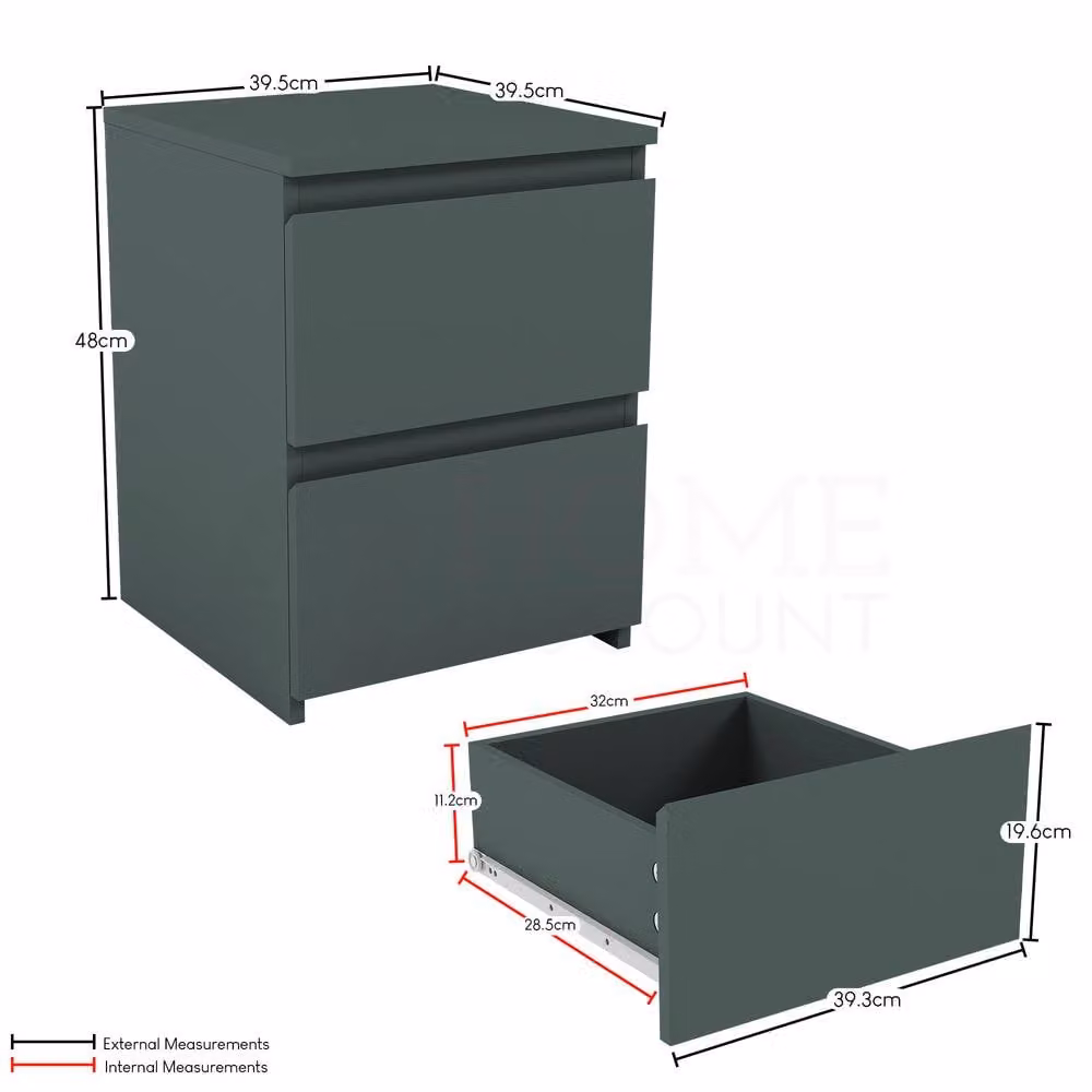 HD Designs Denver 2 Drawer Bedside Chest of Drawers in Green – 2