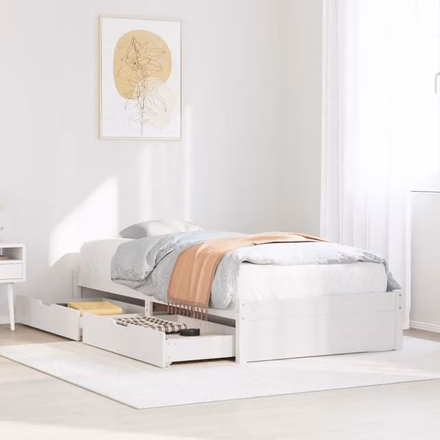 Berkfield Home Single Solid Wood Pine Bed Frame in White, W/D/H: 90 x 190 cm