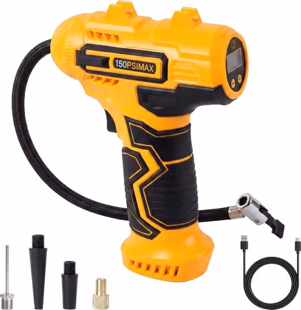 Traderight Cordless Car Tyre Inflator 150PSI 2000mAh in Yellow