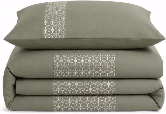 Velosso Sephora Single Duvet Cover and Pillowcase Set in Green with Foil Graphic Print – 1