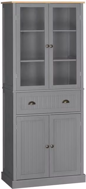 ERGOVEXA Tall Kitchen Pantry Cupboard in Grey with Glass Doors and Drawers, H: 182.5 cm, W: 40.0 cm, D: 76.0 cm – 1