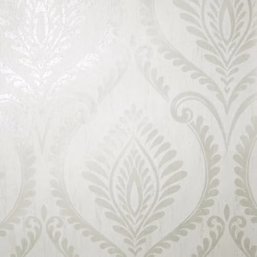 Crown Estelle Damask Sidewall Soft White Washable Floral Border Bedding