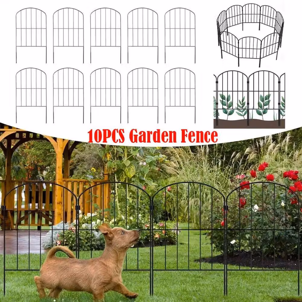 FLAVORA 10-Piece Heavy Duty Metal Wire Garden Fence Panels in Black, W/H: 100 x 15 cm – 2