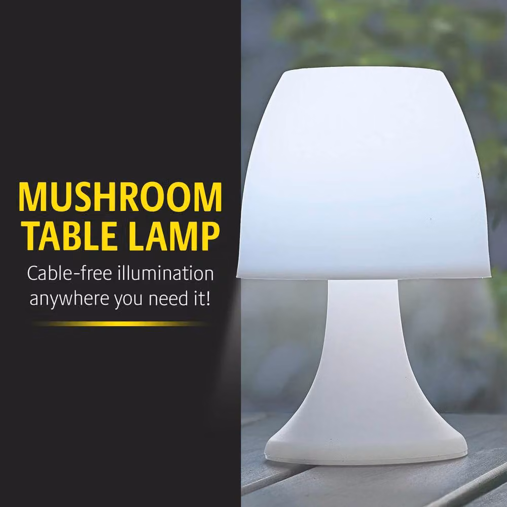 Coopers of Stortford Battery-Operated Mushroom LED Table Lamp in White and Silver – 2