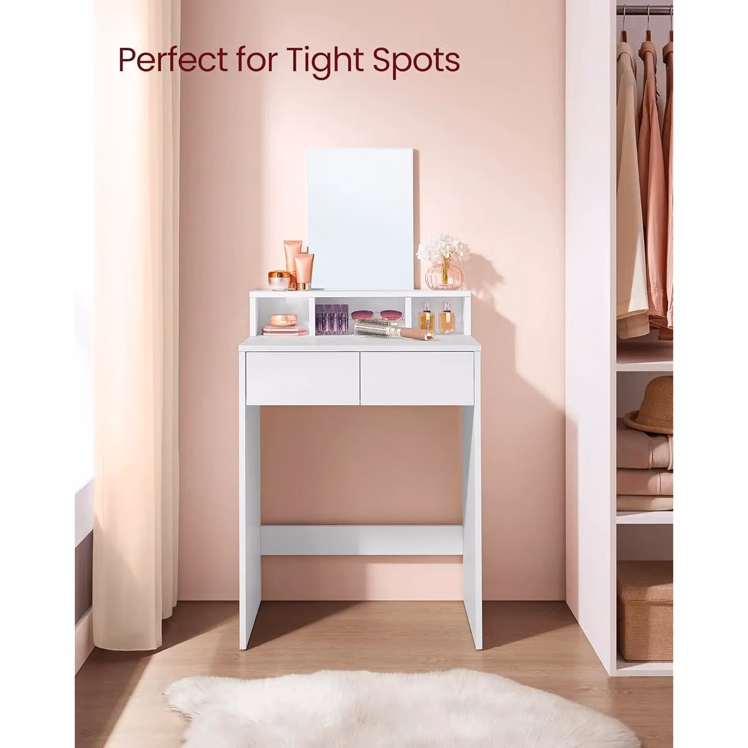 VASAGLE Modern Mirrored Makeup Vanity Station with Storage in White – 2