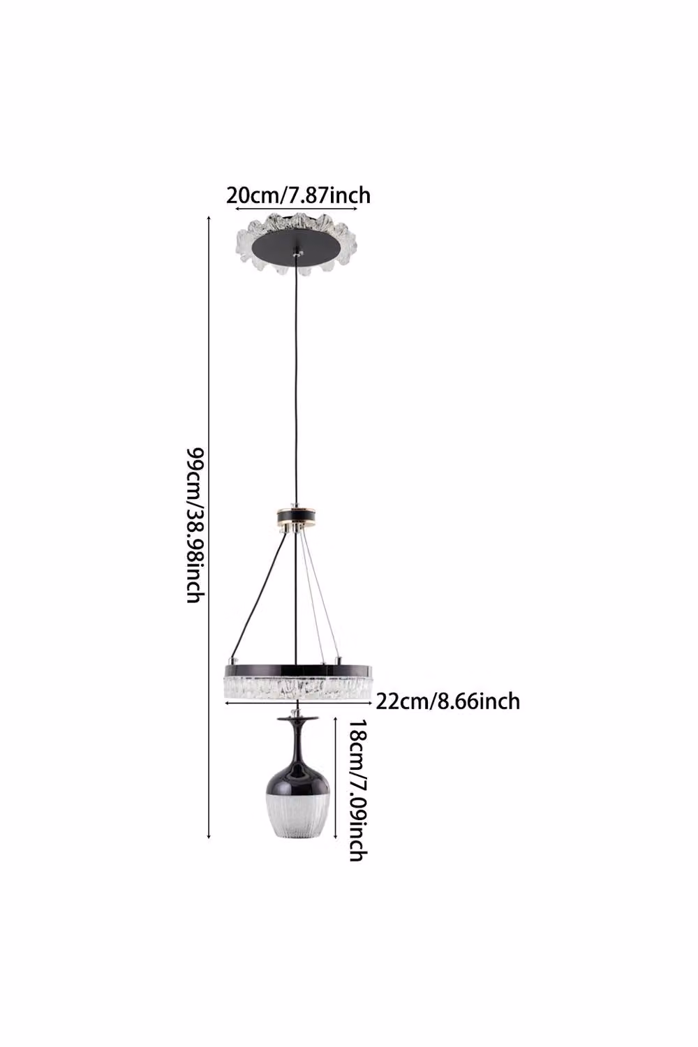 Living and Home Modern Suspended Cylinder Pendant Light in Black and Transparent – 3