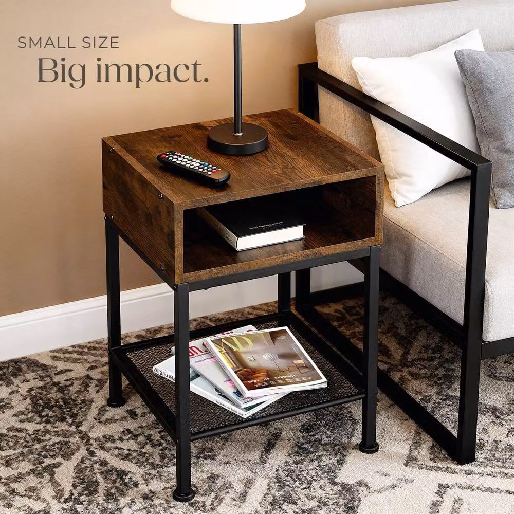 tectake Harlow Bedside Table in Brown Rustic Wood and Metal – 8