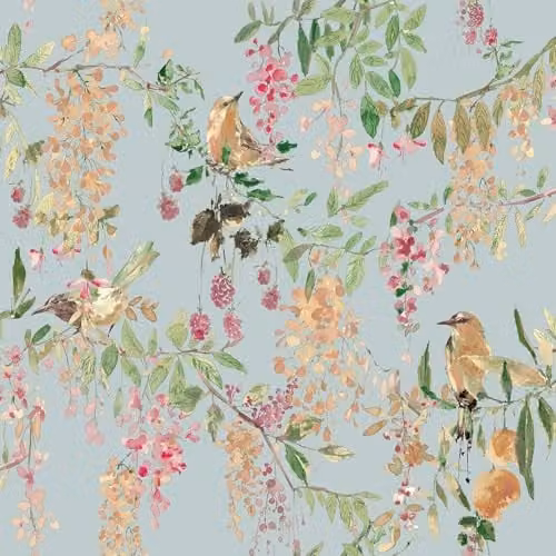 Grandeco BlackBerry Trail Blue Botanical Floral Textured Wallpaper