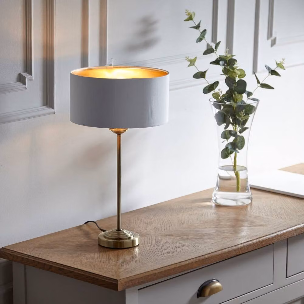 Netlighting Highclere 1 Light Table Lamp in Antique Brass and White Fabric – 2