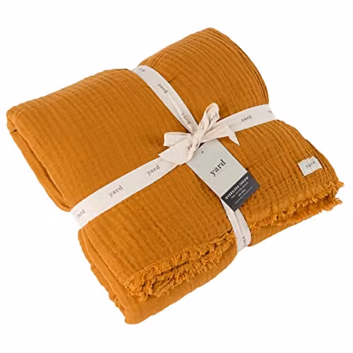 Riva Home Cotton Muslin Woven Throw with Fringes in Brown and Orange, W/D/H: 240 x 260 cm – 2