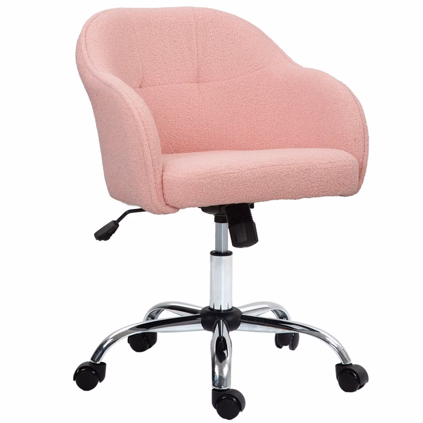 HOMCOM Pink Bouclé Fluffy Vanity Task Chair with Height Adjustment and Castors – 2
