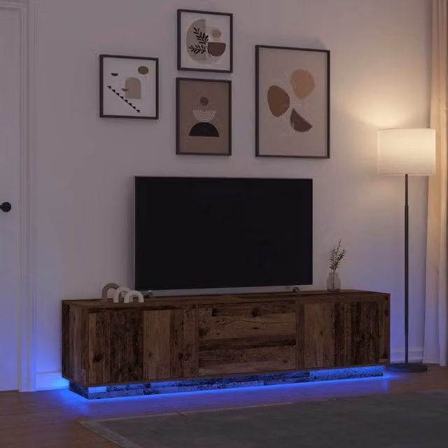 Berkfield Home TV Cabinet with LED Lights in Old Wood Brown, W/D/H: 193.5 x 41 x 50 cm