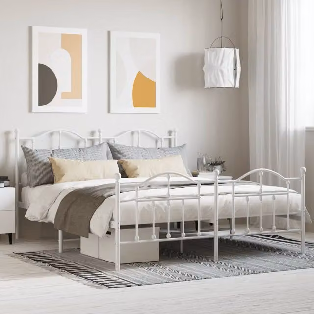 Berkfield Home Metal Bed Frame with Headboard and Footboard in White W/D/H: 183 x 213 cm