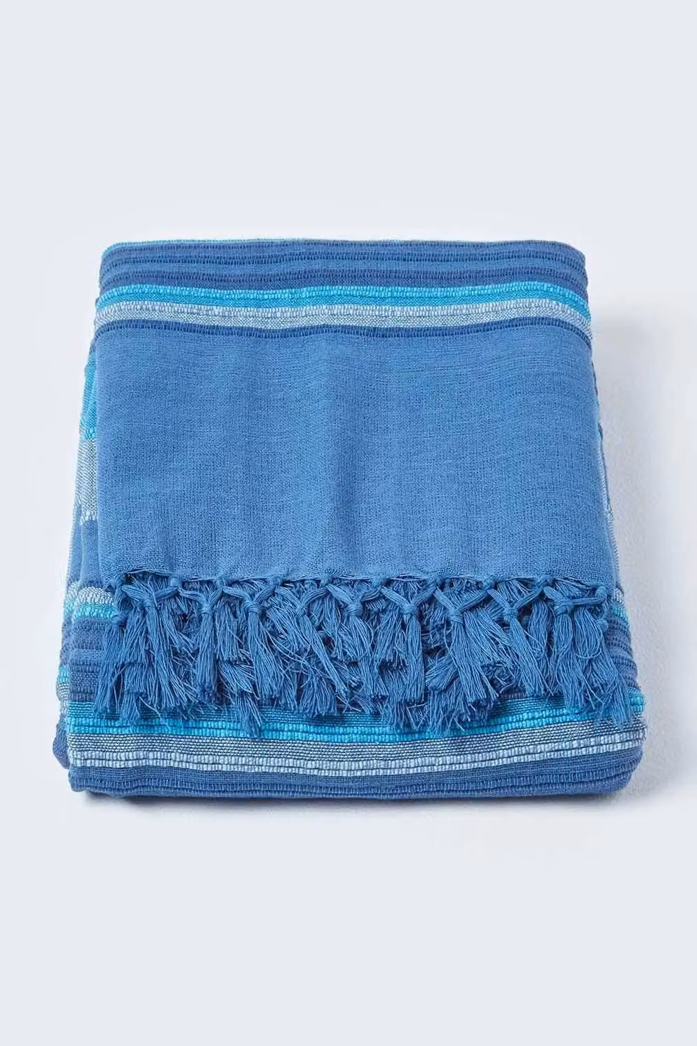 Homescapes Blue Moroccan Striped Cotton Woven Throw, W: 225 cm, D: 255 cm – 1