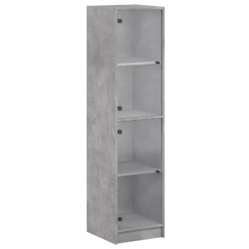 vidaXL Modern Highboard with Glass Doors in Concrete Grey, W/D/H: 35 x 37 x 142 cm