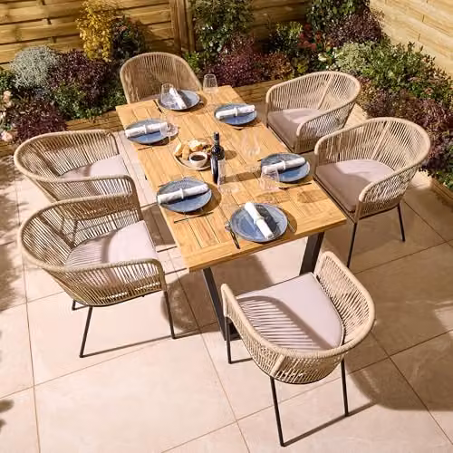 Rowlinsons Oslo 6 Seater Acacia Wood and Metal Dining Set in Brown and Grey, W: 160 cm – 2