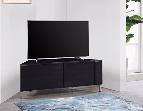 MDA Designs CORVUS Gloss Black Contemporary Corner-Friendly TV Cabinet with BeamThru Glass Doors, W/D/H: 120 x 45 x 48 cm – 2