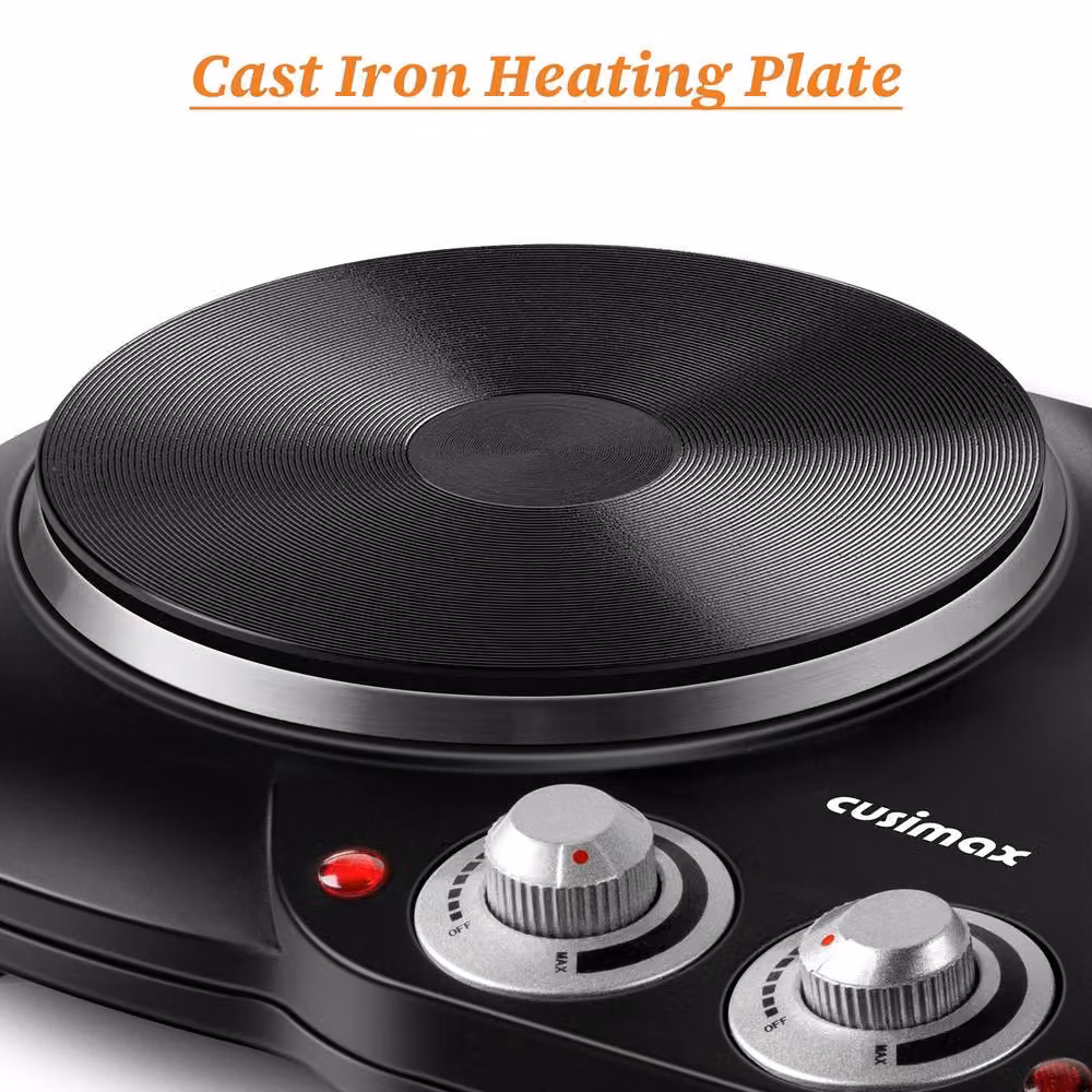 Cusimax Black Portable Double Hot Plate with 2500W Cast Iron Burners, W: 55 cm – 6