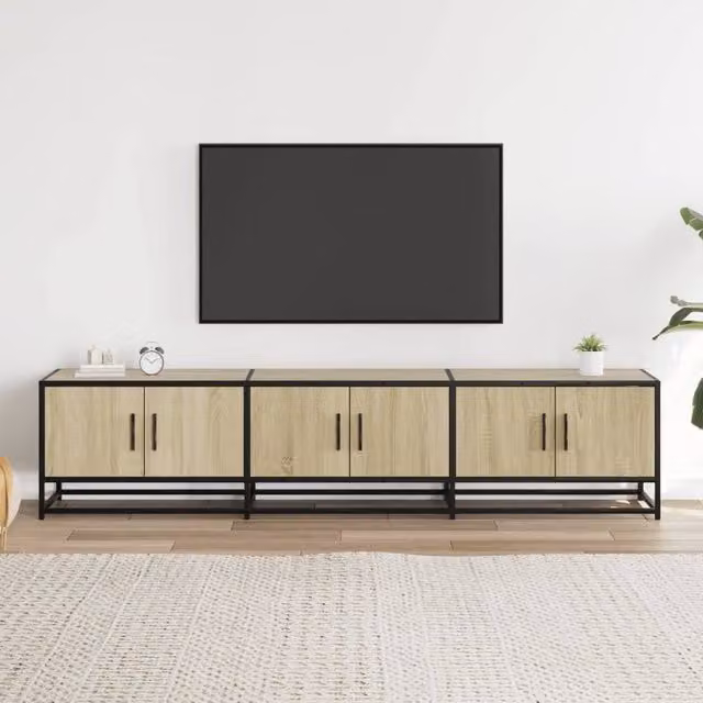 Berkfield Home TV Cabinet in Sonoma Oak and Beige, W/D/H: 180 x 35 x 41 cm